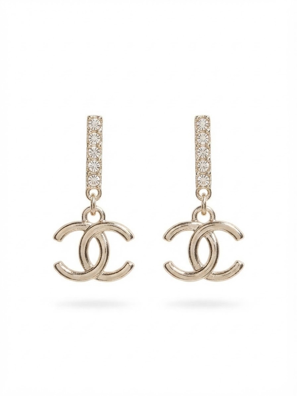Gold Tone C Style Crystal Drop Earrings